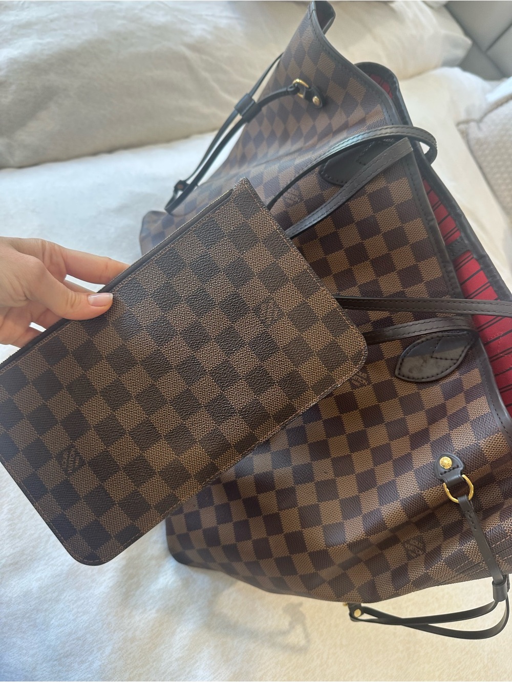 Authentic Louis Vuitton Brown Never full Tote with Removable Pouch